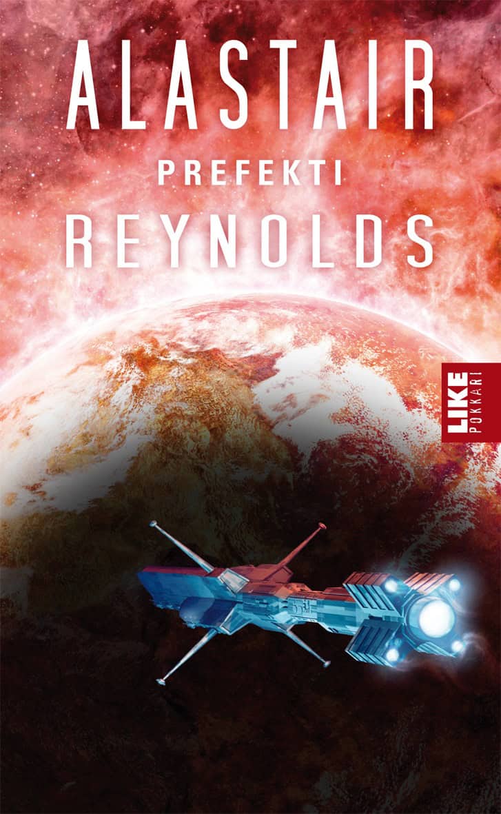Prefektin kannessa on avaruusalus taustallaan punaisen sävyinen planeetta.