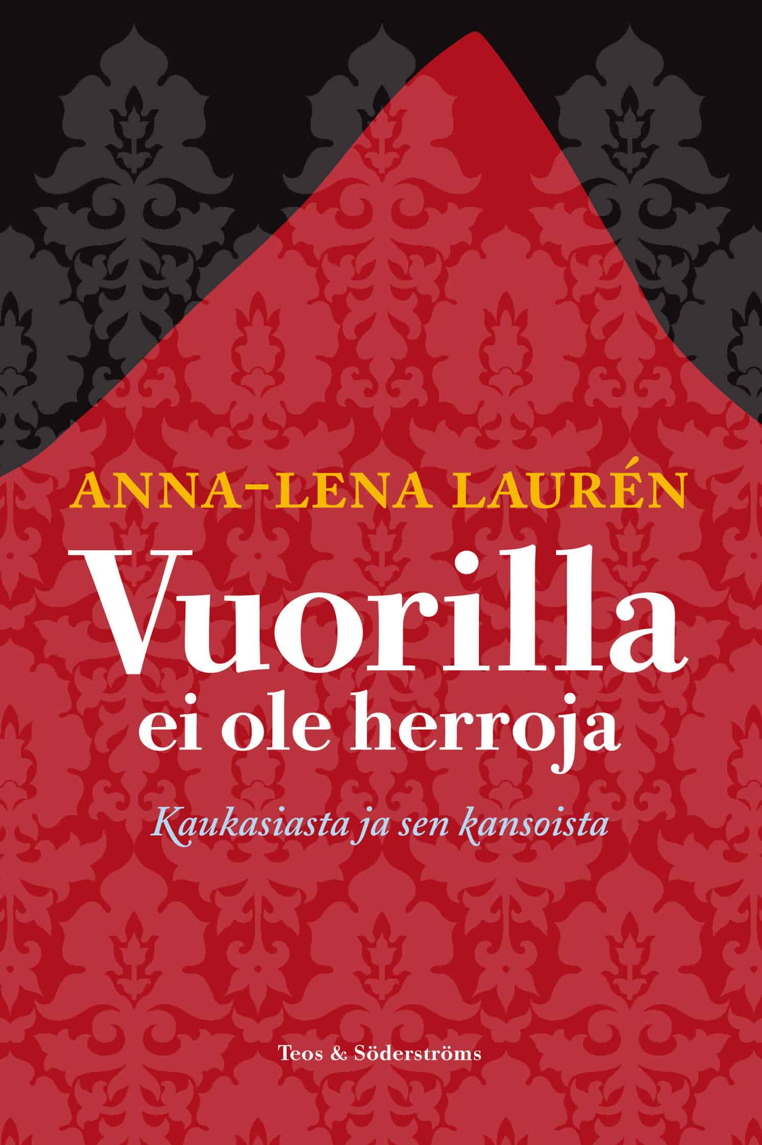 Vuorilla ei ole herroja -kirjan kannessa on taustalla kasveja esittävä toistuva abstraktihko harmaa koristekuvio mustalla taustalla. Sen päällä on punainen kolmiomainen, ikään kuin vuoren muotoinen kuvio.