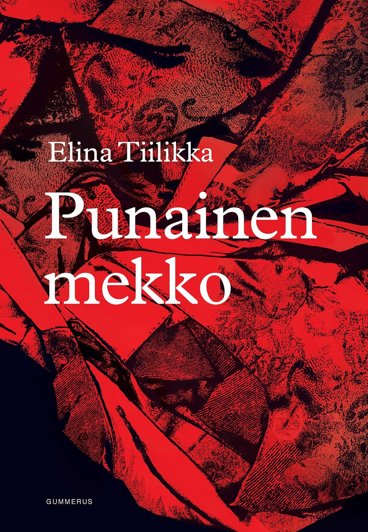 Punainen mekko -kirjan kannessa on melko abstraktia kangaskuviointia.