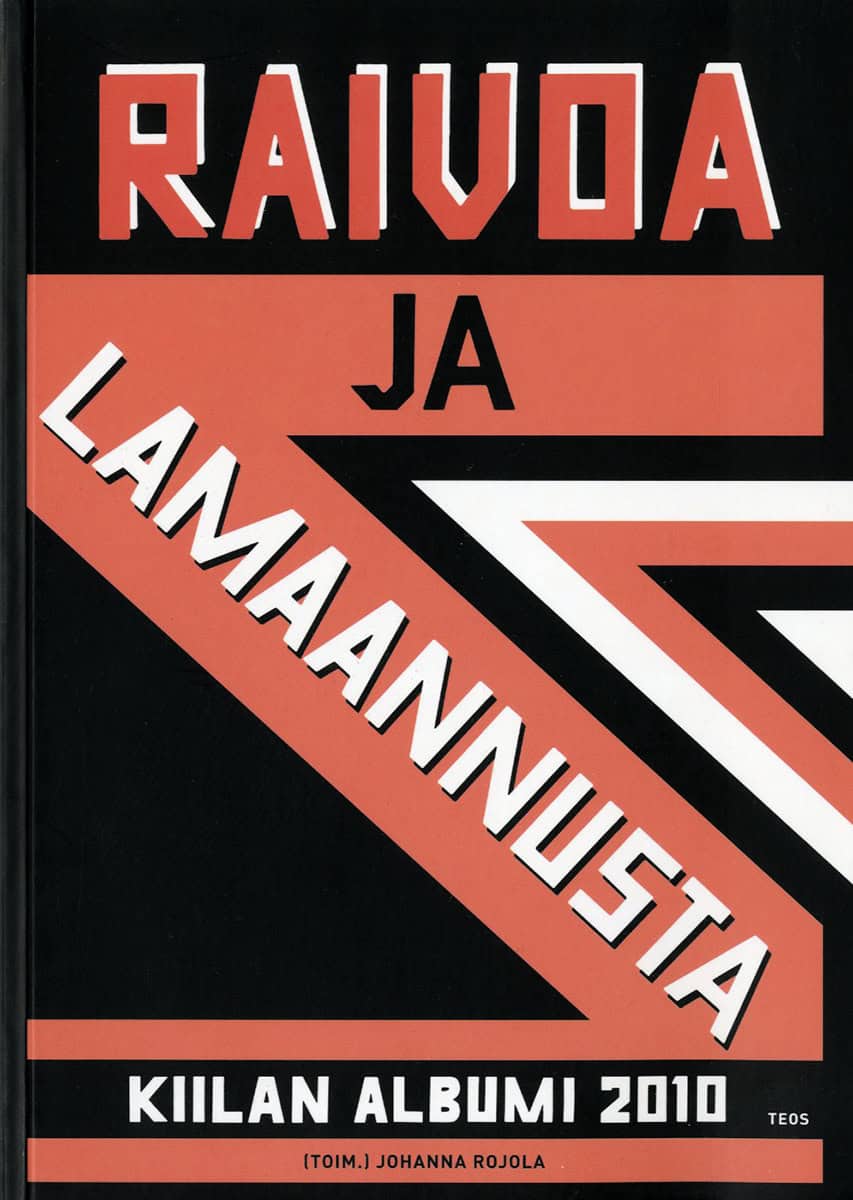 Raivoa ja lamaannusta -kirjan punamustassa kannessa on graafinen käännetyn z-kirjaimen muotoinen koristeraita.
