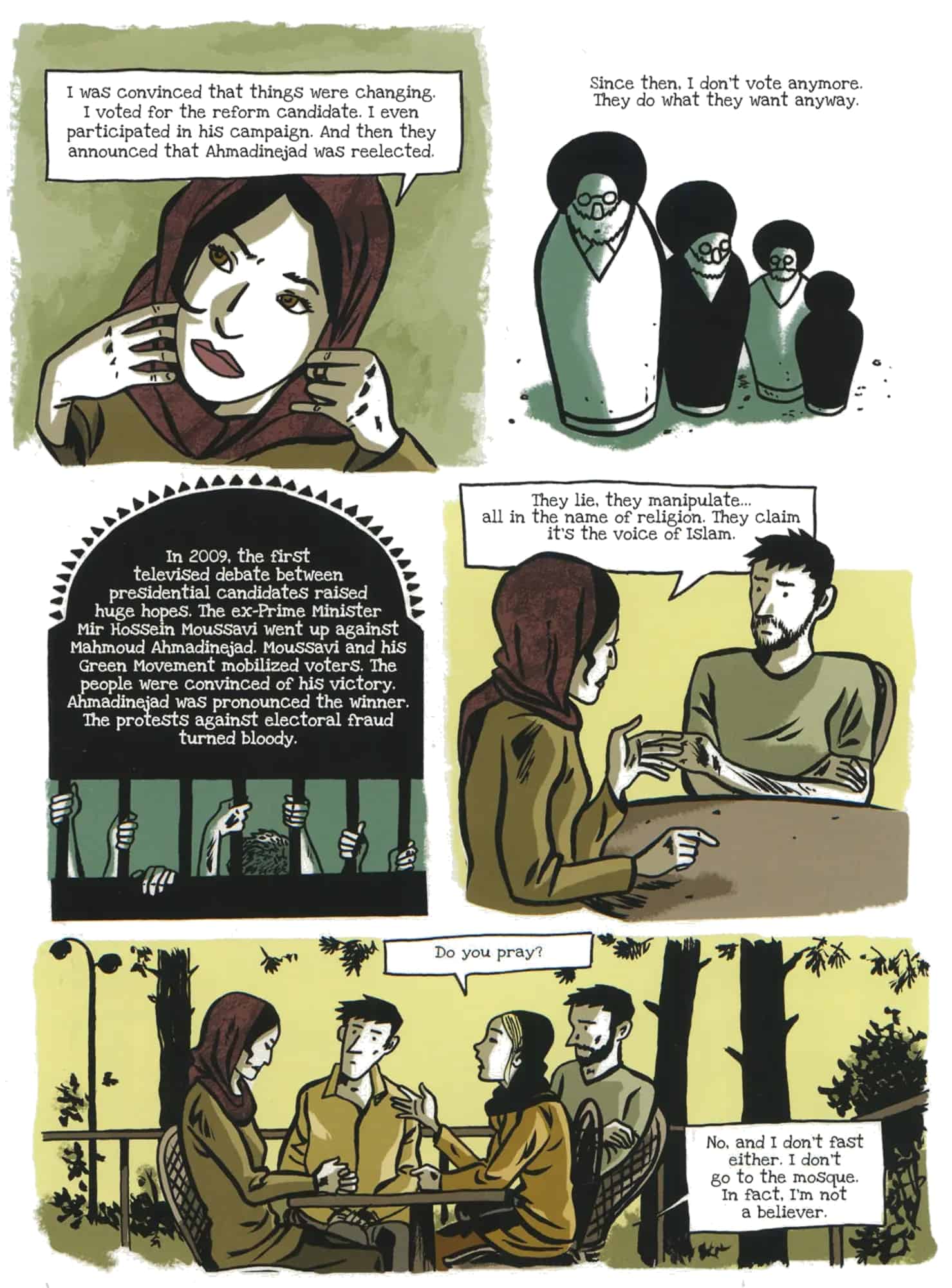Esimerkkisivu Iranian Love Stories -sarjakuvasta