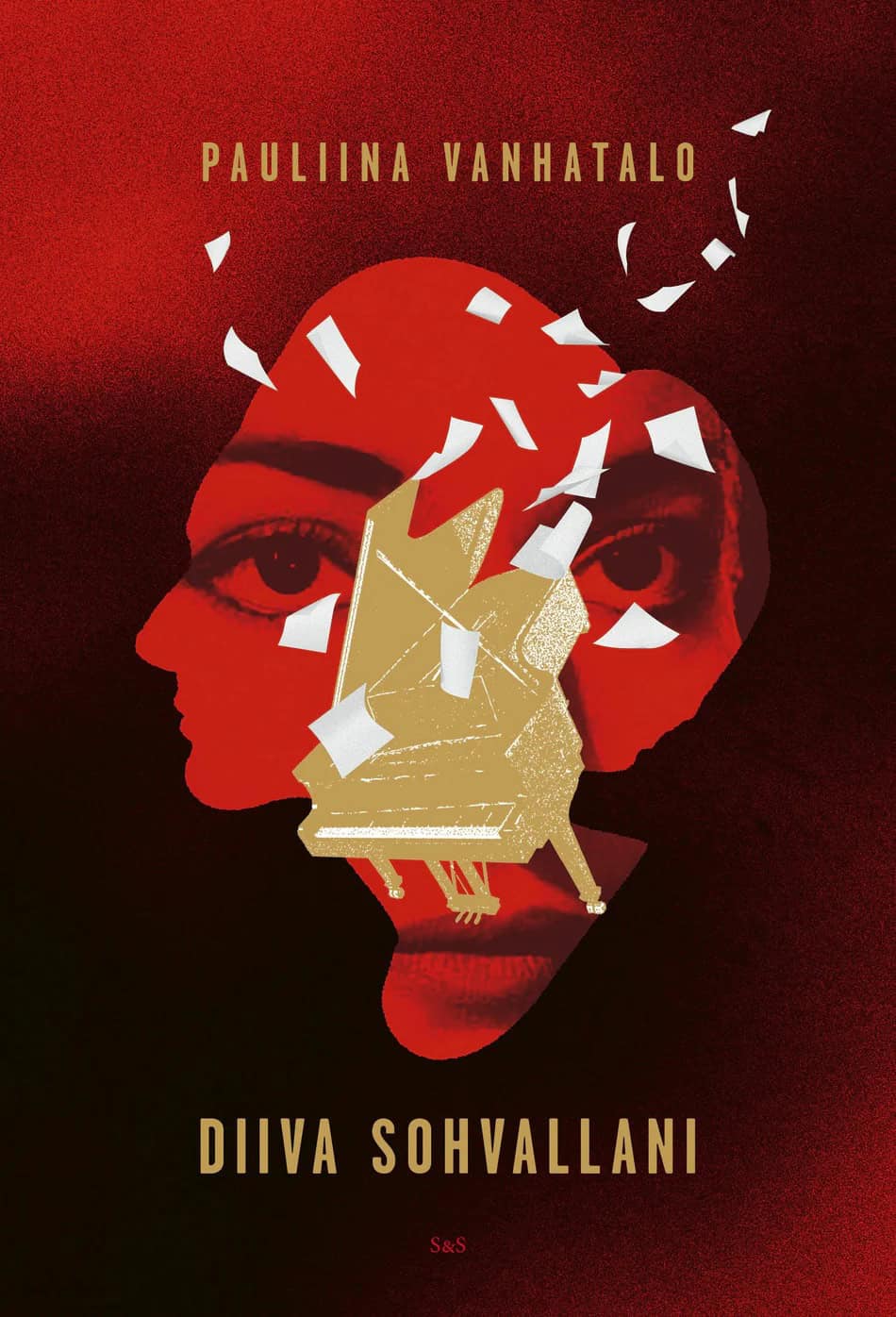 Diiva sohvallani -kirjan kannessa on naisen siluetti, jonka läpi näkyvät Maria Callasin kasvot lähikuvassa. Päällä on kullanvärinen flyygeli, josta lentää nuottipapereita.