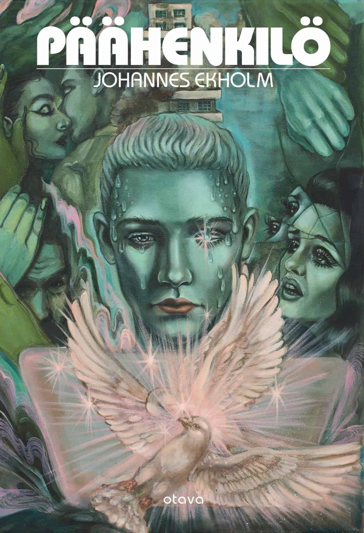 Päähenkilö-romaanin kannessa on Emma Ainalan maalaus, jossa on vihertäviä ihmisten kasvoja ja käsiä sekä kimalteleva valkoinen kyyhkynen.