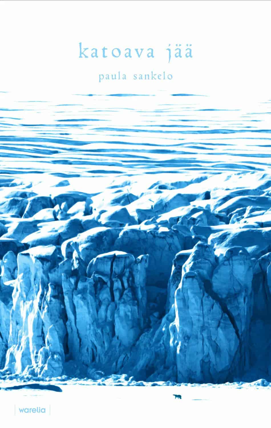 Katoava jää -kirjan kannessa on kuva jäätikön reunasta. Mittakaavaa antaa etualalla oleva pienenpieni jääkarhu, eli jäätikkö on kymmeniä metrejä korkea.