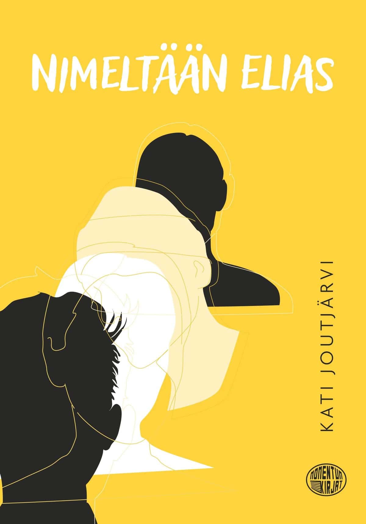 Nimeltään Elias -kirjan kannessa on keltaisella taustalla neljä mustaa, valkoista ja vaaleankeltaista ihmisen siluettimaista rintakuvaa.