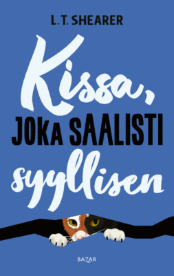 Kissa, joka saalisti syyllisen -kirjan kannessa on piirros kapeasta raosta kurkistavasta kilpikonnavärisestä kissasta.