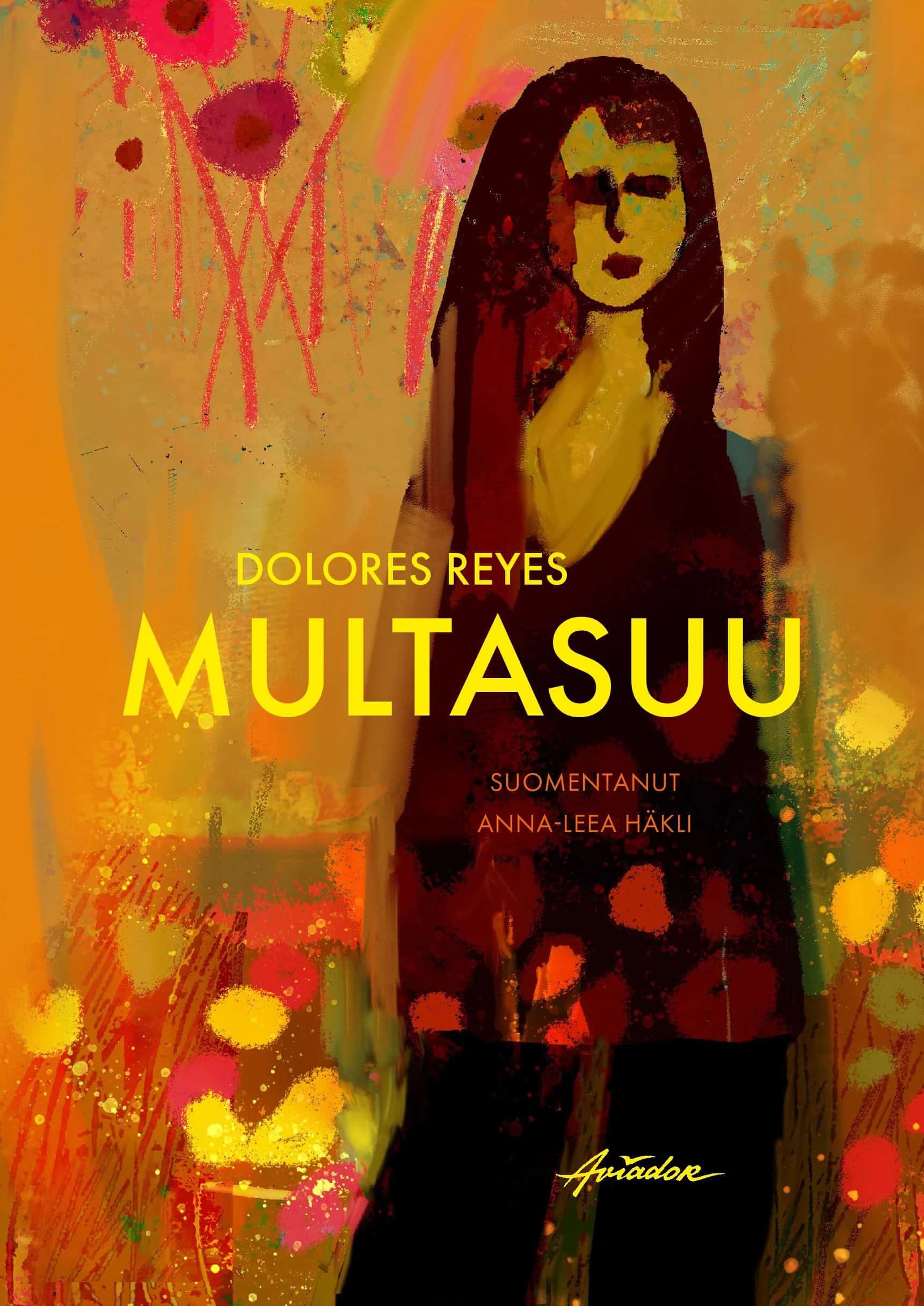 Multasuu-kirjan kannessa on kellanruskean sävyinen maalanaus naishahmosta.
