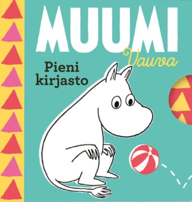 Muumi vauva : Pieni kirjasto -kirjan kannessa on piirros muumipeikosta, jota kohti pomppii pallo.
