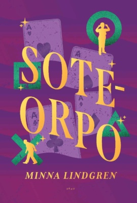 Soteorpo-kirjan violetissa kannessa on kirjan nimen taustalla neljä korttipakan ässää, Playstation-ohjaimen nappien kuviot (ympyrä, neliö, kolmio ja rasti) ja kaksi ihmisen siluettihahmoa.