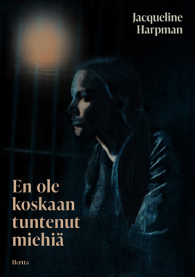 En ole koskaan tuntenut miehiä -kirjan kannessa on piirros nuoresta naisesta pimeässä huoneessa. Taustalla näkyy kalteriseinä, jossa on haaleanruskea valopilkku.