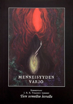 Menneisyyden varjo -teoksen kannessa on maalaus, jossa mustaan viittaan pukeutuneesta hahmosta näkyy kaksi vaaleaa kättä, joista toisessa on valoa hohtava sormus. Taustalla on vaginaa muistuttava punainen luola.