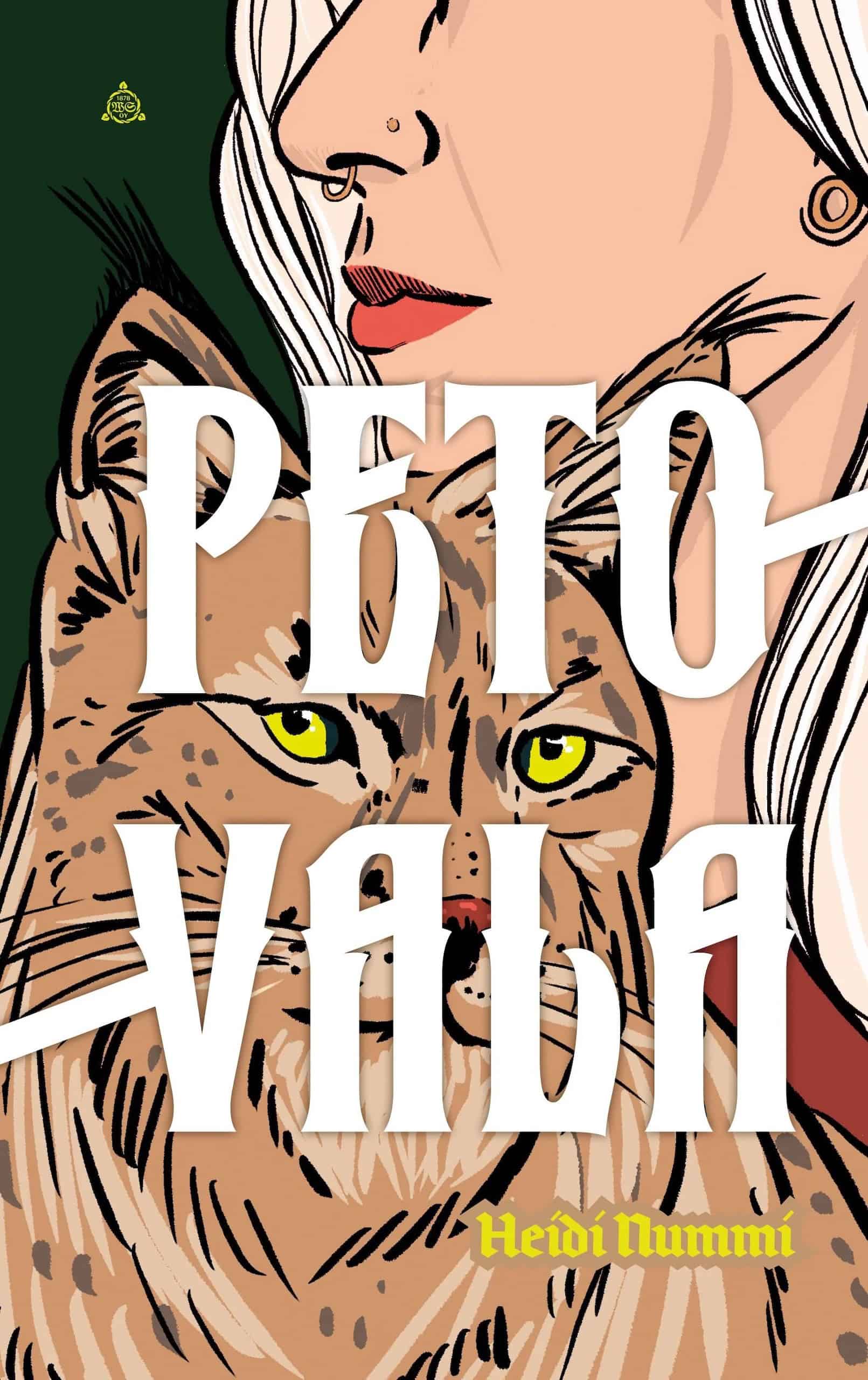 Petovalan kannessa on piirros naisesta ja ilveksestä.