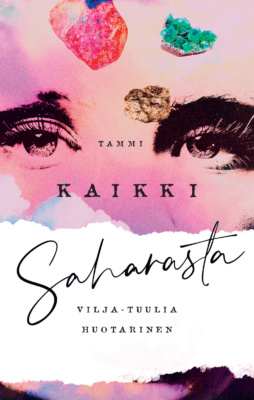 Kaikki Saharasta -kirjan kannessa on isot silmät, jotka katsovat kohti lukijaa. Kannessa on myös koristeellisia kiviä. Silmien alta on revitty kaistale pois, siinä missä suu olisi.