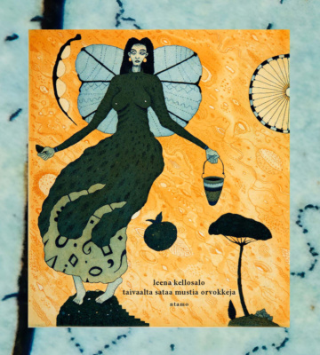 Taivaalta sataa mustia orvokkeja -kirjan kannessa on Juha Tammenpään grafiikanvedos Demeter (2009), jossa on kuvattuna jumalatar Demeter.