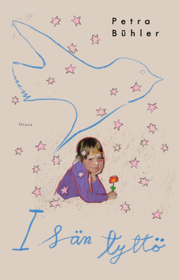 Isän tyttö -kirjan kannessa on kuva tytöstä kukka kädessä, lapsen piirtämiä tähtiä, linnun ääriviivat ja kirjan nimi lapsellisella kaunokirjoituksella kirjoitettuna.