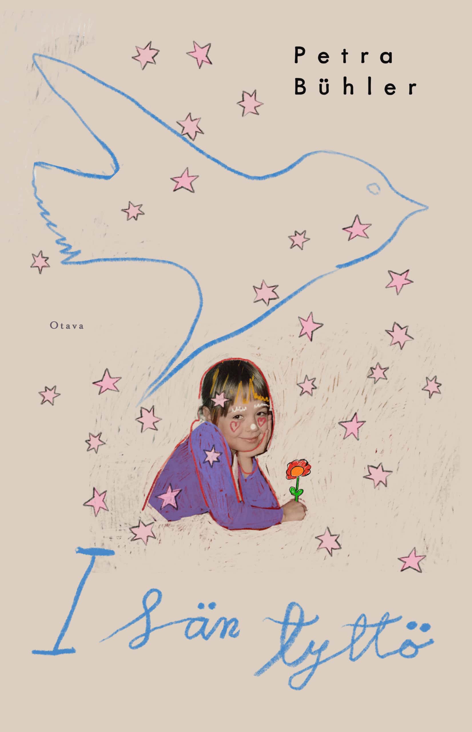 Isän tyttö -kirjan kannessa on kuva tytöstä kukka kädessä, lapsen piirtämiä tähtiä, linnun ääriviivat ja kirjan nimi lapsellisella kaunokirjoituksella kirjoitettuna.