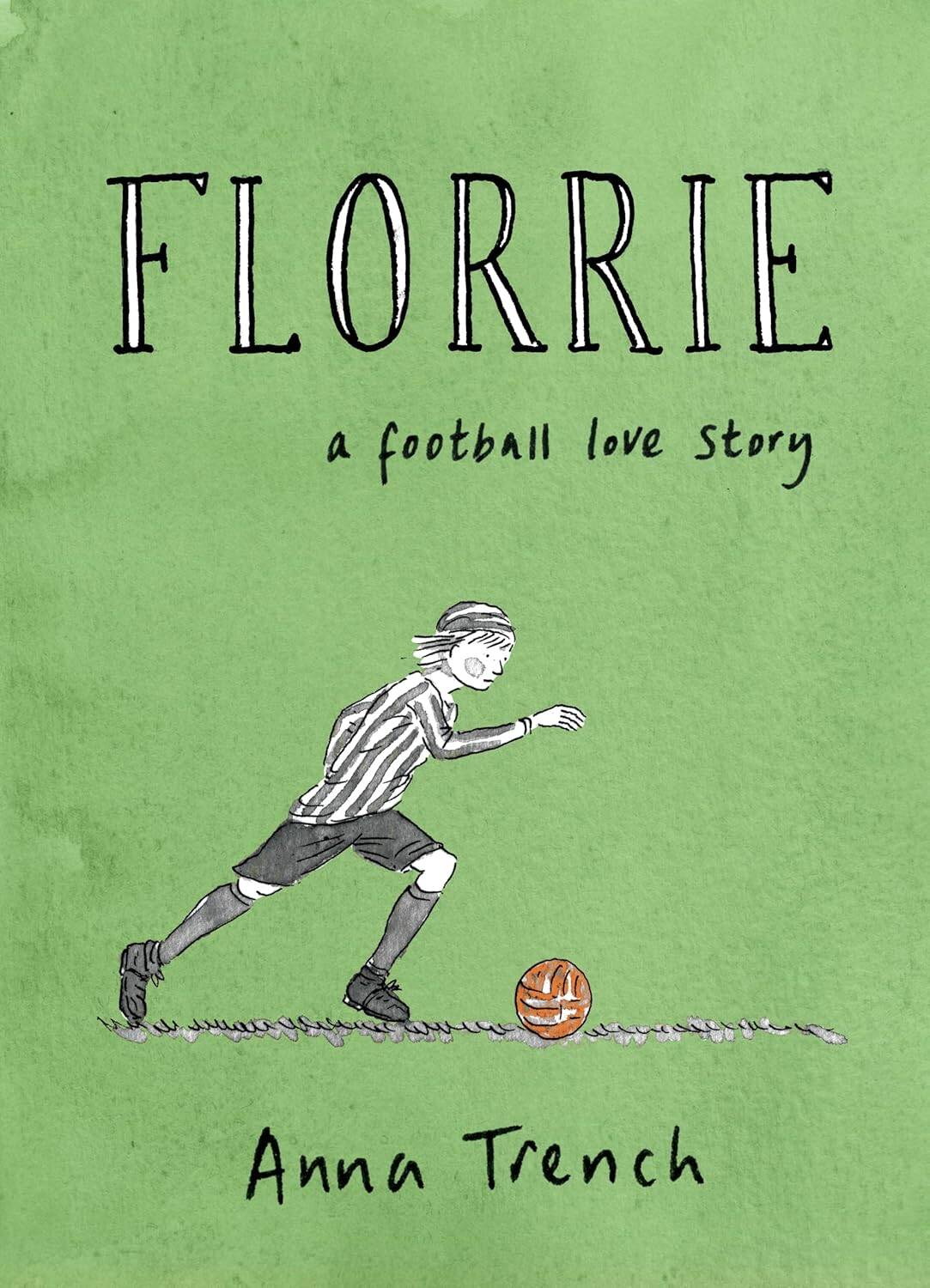 Florrien kannessa on vihreällä taustalla mustavalkoinen piirros pallon perässä juoksevasta jalkapalloilijanaisesta.