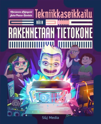 Näin rakennetaan tietokone -kirjan kannessa on piirros pojasta valoa loistavan pöytätietokoneen kotelon äärellä. Vieressä katselee pojan sisko ja vanhemmat ovat taustalla.