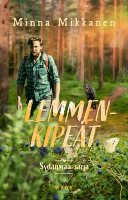 Lemmenkipeät-kirjan kannessa on mies kävelemässä mäntymetsässä, perässään koira. Etualalla on mustikanvarpuja.