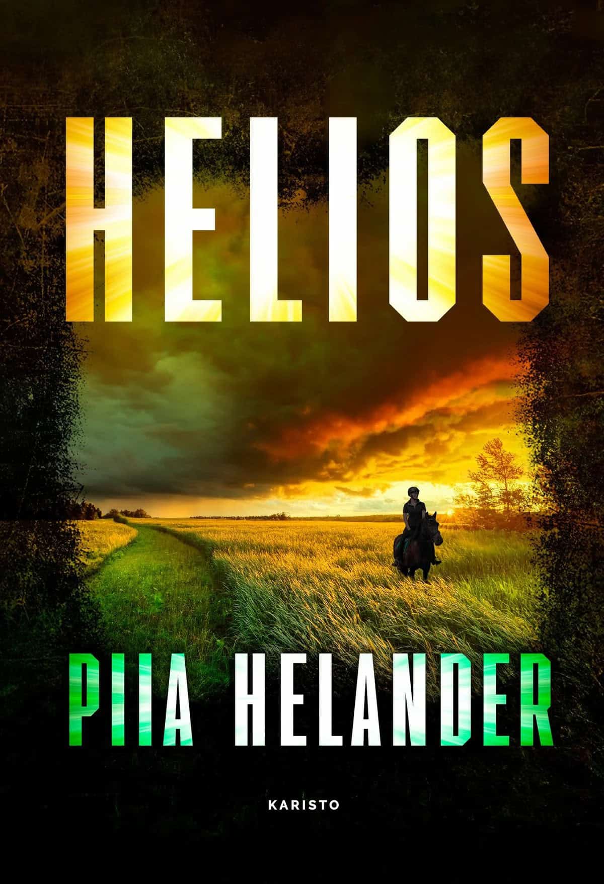 Helios-kirjan kannessa on synkkäsävyiseksi käsitelty kuva yksinäisestä ratsastajassa pellolla. Taivaalla on synkät pilvet ja kuvaa kehystää joka puolelta tumma kasvustomainen kuvio.