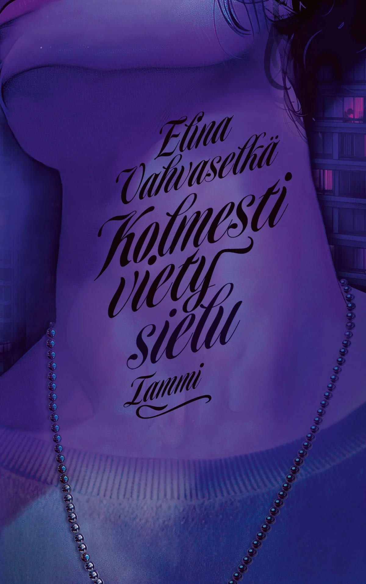 Kolmesti viedyn sielun kannessa on tummanvioletti piirros, joka on lähikuva nuoren ihmisen kaulasta. Kaulassa roikkuu ohut pallomainen ketju. Kirjan nimi on kirjoitettu kaulalle.