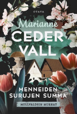 Menneiden surujen summa -kirjan kannessa on piirros maatilan rakennuksista. Niiden edessä seisoo lehmä. Taustalla näkyy vuoria ja etualalla kuvaa kehystävät tulppaanit ja omenankukat, joissa on veritahroja.