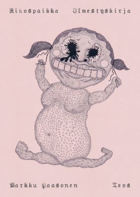 Rikospaikka / Ilmestyskirja -teoksen kannessa on Elina Merenmiehen teos "She Kissed the Snake and Didn't Die", jossa on omituinen lapsi- tai nukkehahmo, joka kiskoo lettinauhoistaan. Hahmon silmät ovat puhjenneet roiskeiksi, suu on luonnottoman leveä ja keho jonkinlaisten paiseiden peitossa.