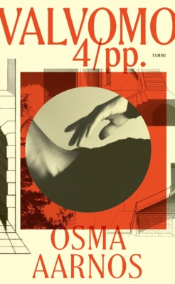 Valvomo 4/pp. -kirjan kannessa on keskellä pyöreä mustavalkokuva oletettavasti ihmisen kaulasta ja paidan kauluksesta. Kuvassa käsi kurottaa koskettamaan kaulaa, mutta ei ihan kosketa. Ympärillä näkyy arkkitehtuurisia piirroksia portaikoista.