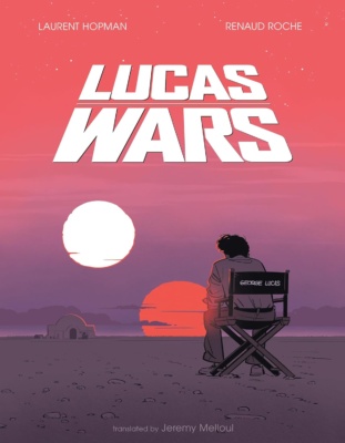Lucas Wars -kirjan kannessa on piirros George Lucasista istumassa ohjaajantuolilla katsellen auringonlaskuun. Pinkin ja violetin sävyisessä auringonlaskussa näkyy punaisena laskeva aurinko ja sen vierellä toinen, kirkkaan valkoinen aurinko.