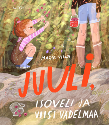Juuli, isoveli ja viisi vadelmaa -kirjan kannessa on maalaus pikkutytöstä kyykyssä vadelmapensaan vieressä poimimassa vadelmaa huolellisesti, keskittynyt ilme kasvoillaan. Vieressä näkyy isoveljen jalat. Isoveljellä on hillopurkki täynnä vadelmia. Juulin marjakippo lojuu maassa vieressä kaatuneena ja kipossa olleet viisi vadelmaa ovat valuneet osin ulos kiposta.