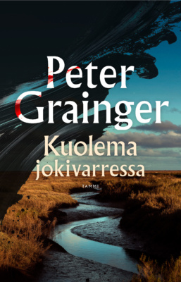 Kuolema jokivarressa -kirjan kannessa on kapea joki. Kuvan yläreuna on sotkettu mustalla maalilla ja kirjailijan nimen kirjaimissa on verirantuja.
