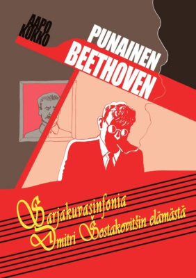 Punainen Beethoven -kirjan kannessa on punasävyinen piirros Šostakovitšista pianon äärellä. Kirjan alanimike "Sarjakuvasinfonia Dmitri Šostakovitšin elämästä" on kirjoitettu nuottiviivastolle.