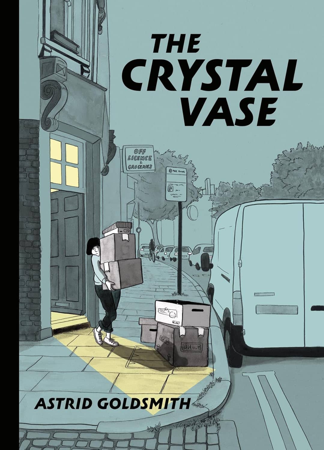 The Crystal Vasen kannessa nuori nainen kantaa muuttolaatikoita ulos talosta, jonka ovesta kajastaa valoa pimeälle kadulle. Kadulla odottaa pakettiauto.