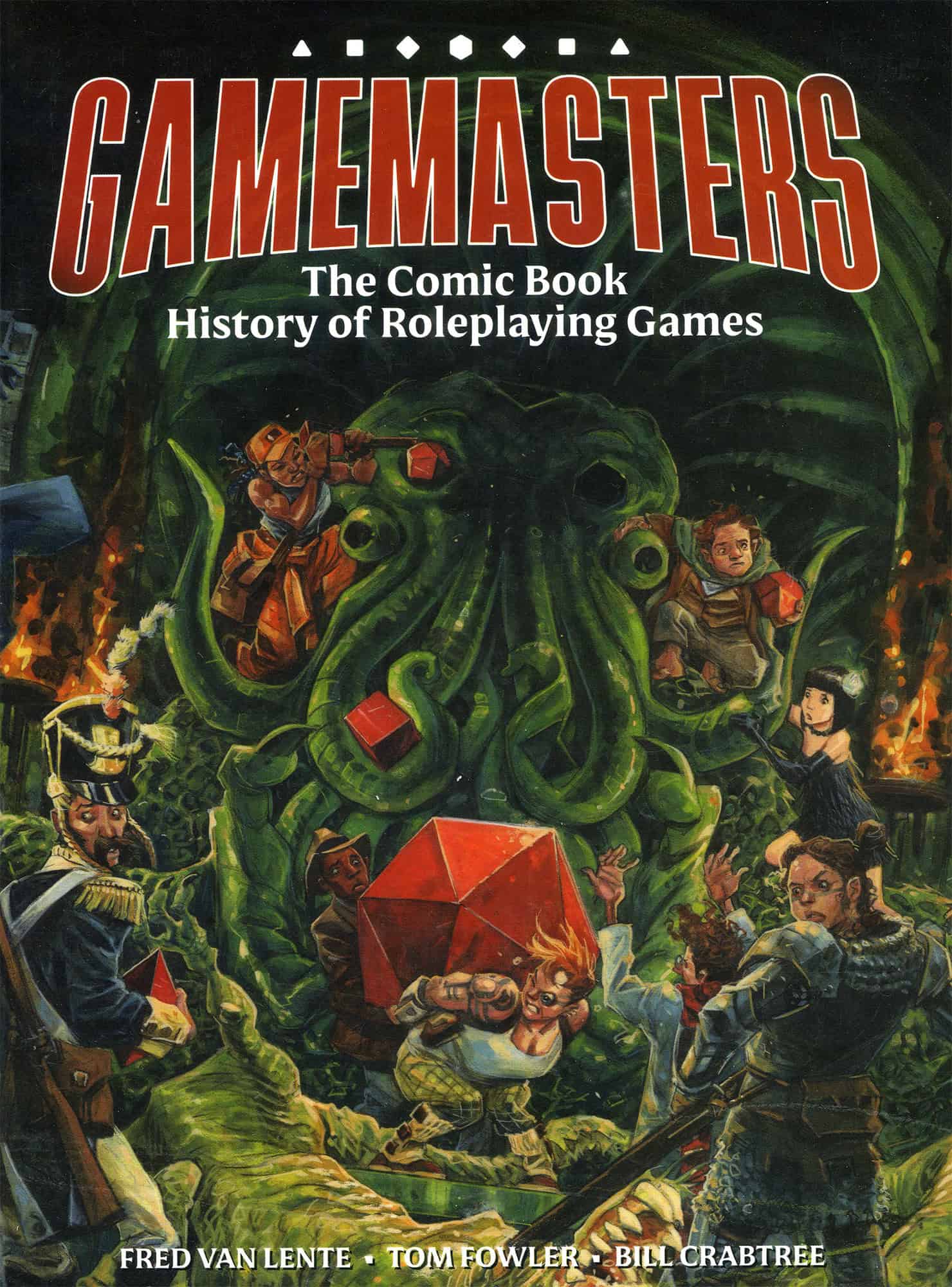 Gamemasters-kirjan kannessa seikkailijat keräävät punaisia jalokiviä lonkeronaamaisen epäjumalankuvan ympäriltä. Seikkailijoissa on monenlaisia roolipelihahmoja: hobitti, 1920-luvun flapper-tyttö, kyberpunkkari, Napoleonin aikainen sotilas ja niin edelleen.