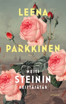 Neiti Steinin keittäjätär -kirjan kannessa on vaaleanpunaisia ruusuja, joiden terälehdillä on veriroiskeita.