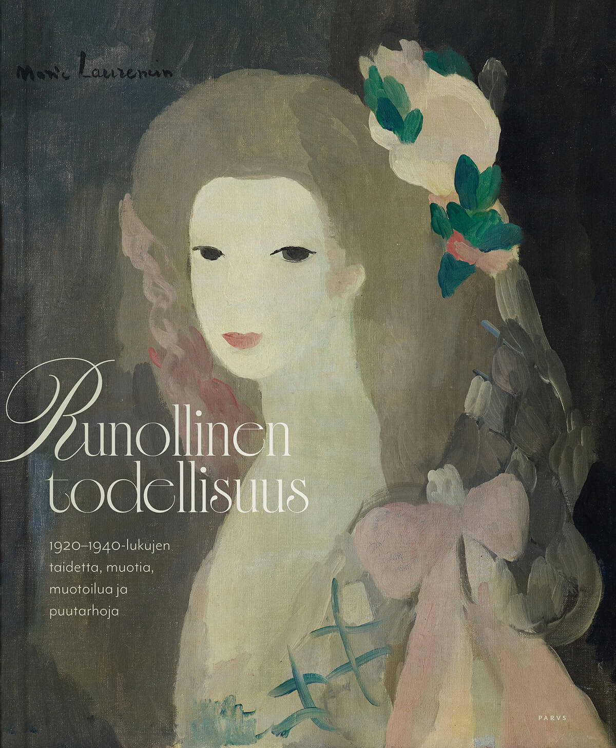 Runollinen todellisuus -kirjan kannessa on Marie Laurencinin maalaus Nuoren naisen muotokuva (1923), joka kuvaa nuorta naista. Naisen iho on maalattu kalpeaksi ja aika piirteettömäksi.