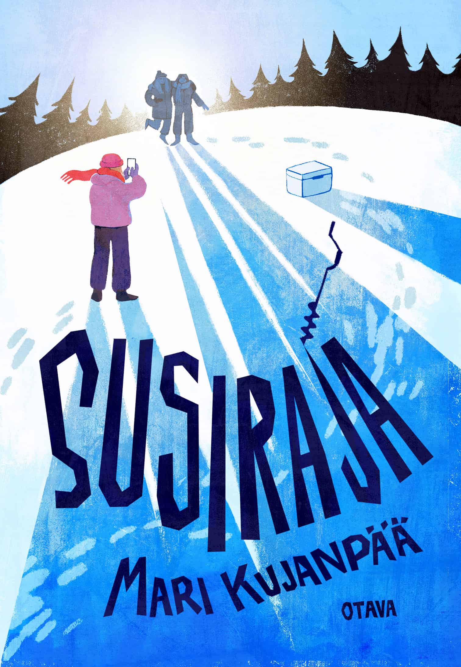 Susiraja-kirjan kannessa on piirros kolmesta nuoresta järven jäällä pilkkimässä. Yksi nuorista otaa kahdesta muusta valokuvaa. Aurinko paistaa matalalta kuvattavien nuorten takaa ja nuorista lankeaa pitkät varjot.