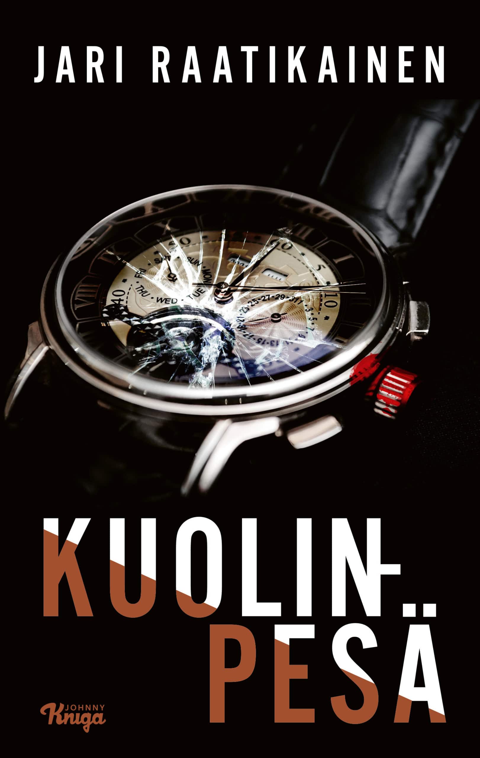 Kuolinpesän kannessa on mustalla taustalla rannekello, jonka kellotaulun lasi on rikki.