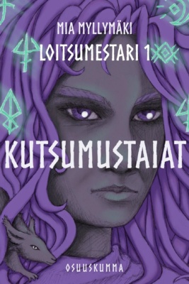 Kutsumustaiat-kirjan kannessa on piirros nuoren naisen kasvoista. Naisen kasvot ovat tummanharmaat ja hiukset violetit. Naisen ympärillä on riimumaisia kuvioita ja hiuksissa pieni harmaa otus.