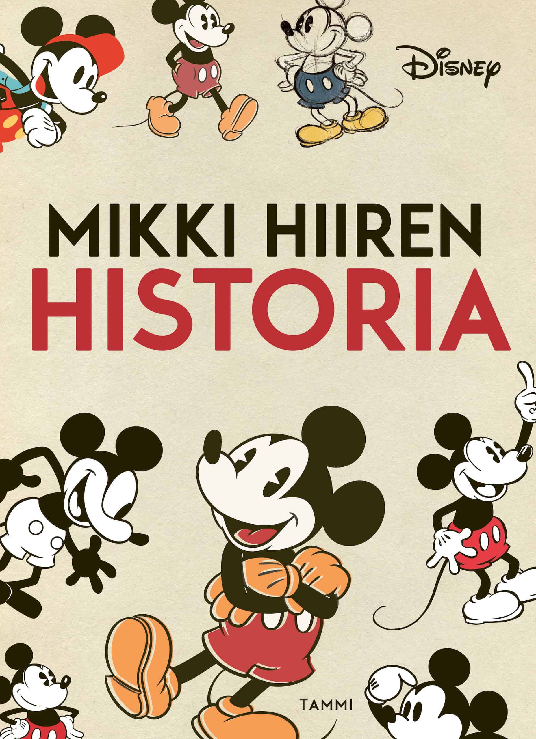 Mikki Hiiren historian kannessa on piirroksia vanhan tyylisistä Mikki Hiiristä.