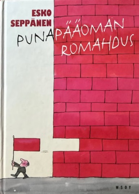 Punapääoman romahdus -kirjan kannessa on piirros isosta punaisesta tiiliseinästä. Seinästä pois päin kävelee pieni mies kantaen punaista lippua, joka on samalla yksi seinästä irronnut tiili.
