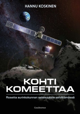 Kohti komeettaa -kirjan kannessa on kuva, jossa Philae-luotain laskeutuu komeetalle. Kuvassa näkyy Rosetta-luotain ja maapallo taustalla.