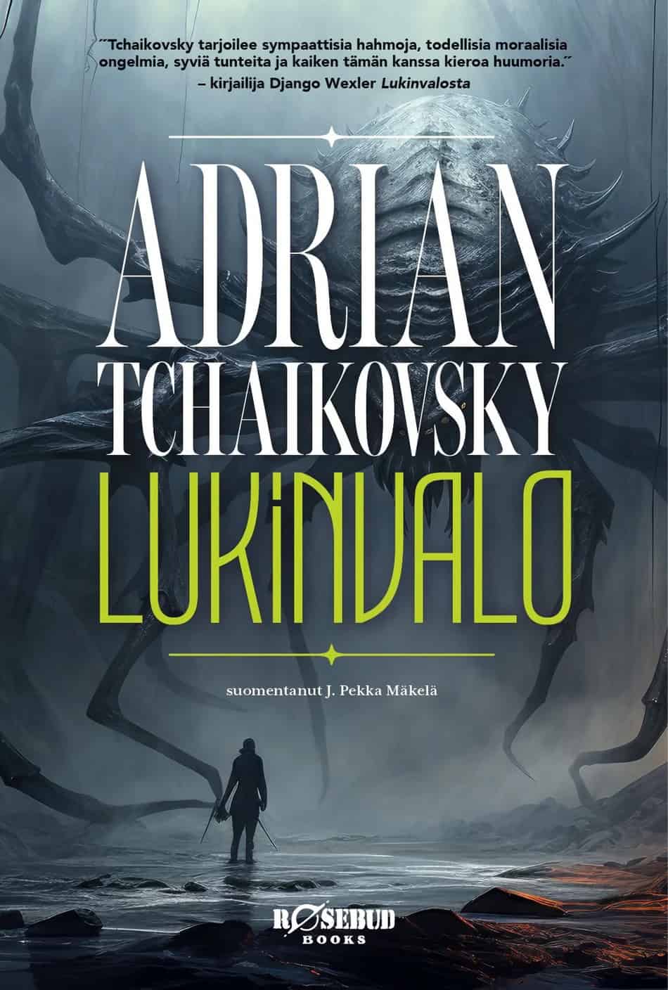 Lukinvalon kannessa on kuva jättiläismäisestä hämähäkkiolennosta ja pienestä ihmisestä seisomassa sen edessä.