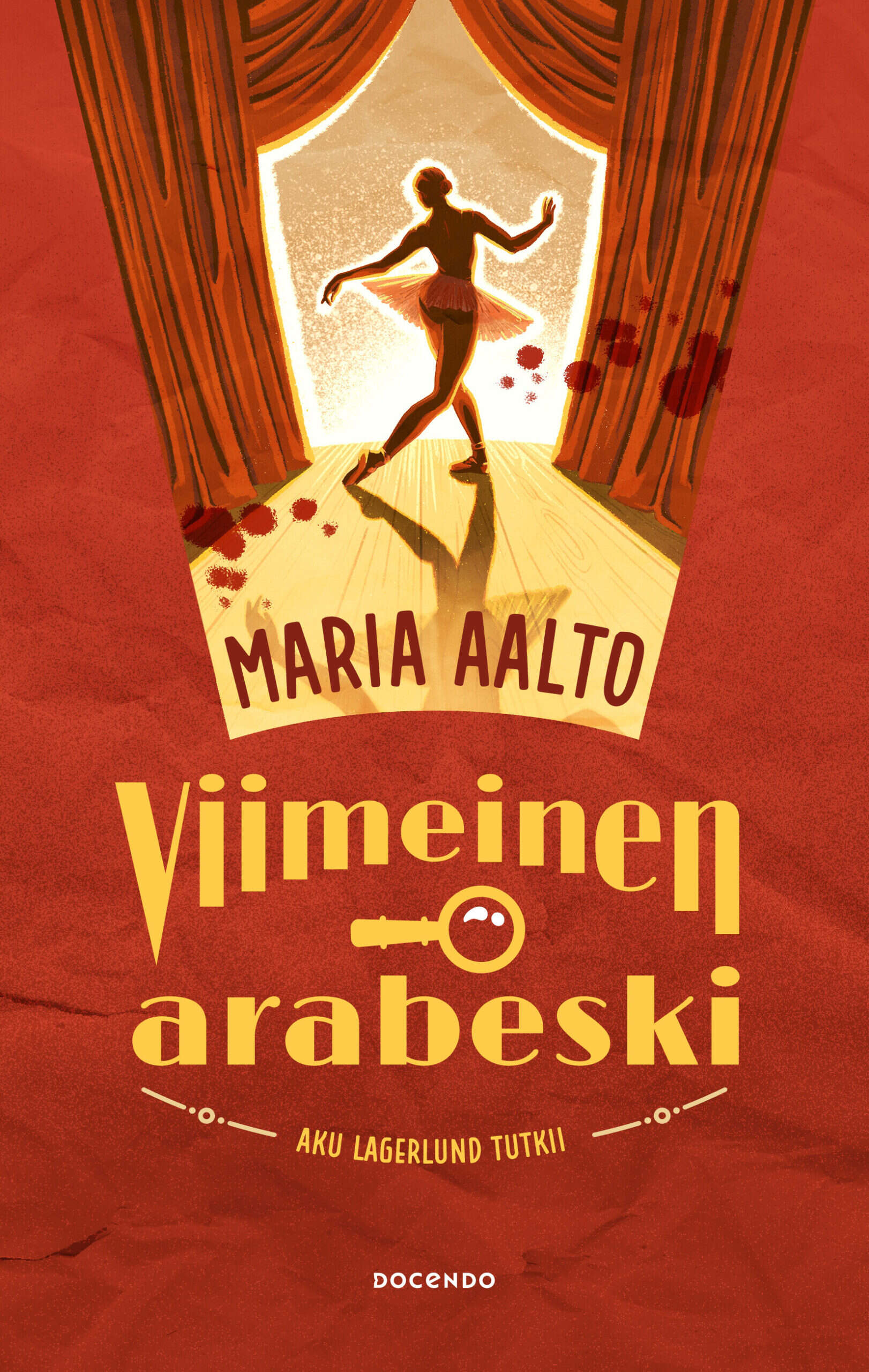 Viimeinen arabeski -kirjan punaisessa kannessa on piirros balettitanssijan siluetista lavalla.