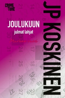 Joulukuun julmat lahjat -kirjan violetinpunertavassa kannessa näkyy kalenterikuviota.