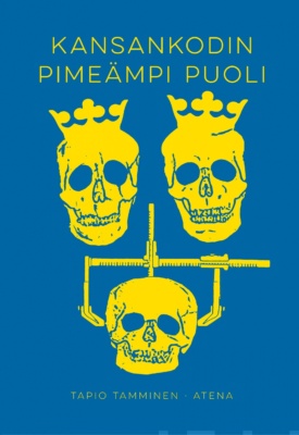 Kansankodin pimeämpi puoli -kirjan kannessa on sinisellä taustalla kolme keltaista pääkalloa Tre Kronor -muodostelmassa. Kahdella ylemmällä on kruunut päässä. Alempi on muodoltaan matalampi ja siinä on kiinni kallonmittaustyökalu.