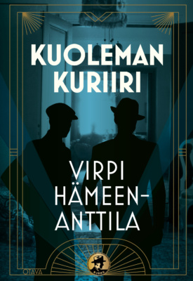 Kuoleman kuriirin sinisävyisessä kannessa on kahden maskuliinisesti pukeutuneen hahmon siluetit. Toisella on päässään lakki, toisella muodollisempi lierihattu. Taustalla näkyy 1920-luvun tyylinen huoneisto.