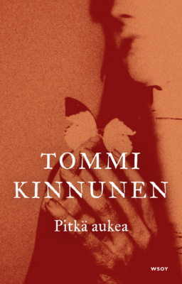 Pitkän aukean kannessa on oranssinsävyinne sumea kuva, jossa on perhosta pitelevä käsi ja osa ihmisen kasvoista.