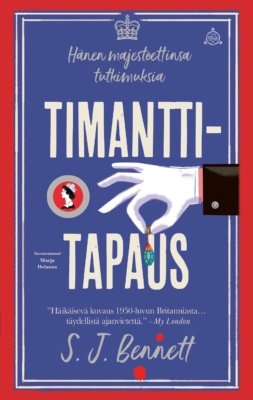 Timanttitapaus-kirjan kannessa hansikoitu käsi roikuttaa timanttikorua.