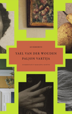 Paljon vartija -kirjan kannessa on myrkynvihreällä taustalla palasia valokuvista.